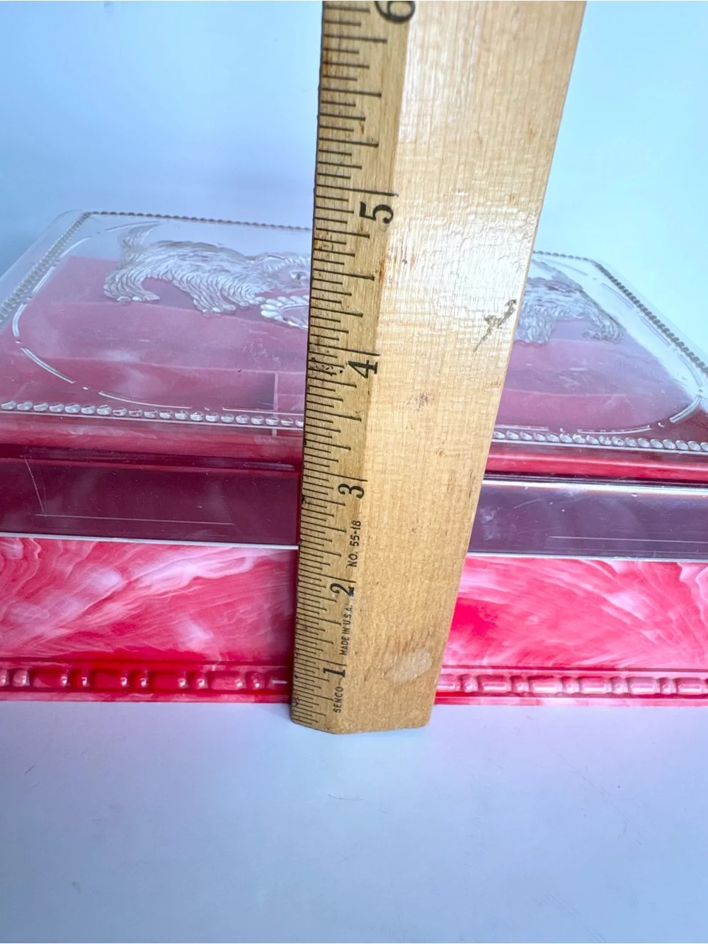 VTG 50s Jewelry Box Trinket Cats Kittens Granny Sewing Hommer Marbled Plastic